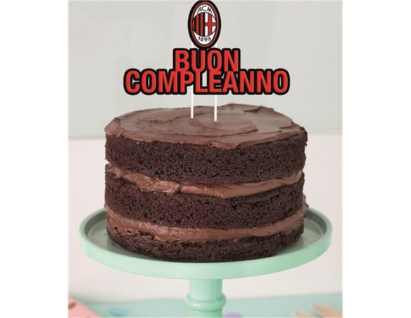 Decorazione per torta Buon Compleanno Ufficiale Milan larghezza 17 cm altezza 19 cm