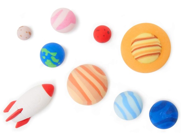 Legami - Solar System, Set di 9 Gomme, 0,8x3,5 cm, Gomme a Forma di Razzo, Pianeti, Sole, per Cancellare con Precisione