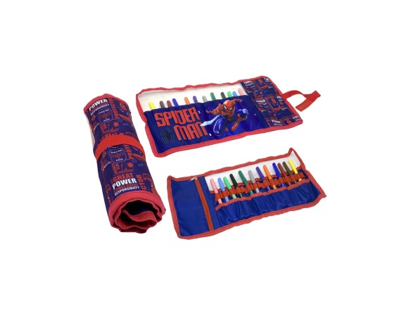 Marvel Spider-Man - Astuccio rotolo bambini Spiderman con 12 pennarelli Giotto, per la Scuola o il tempo libero