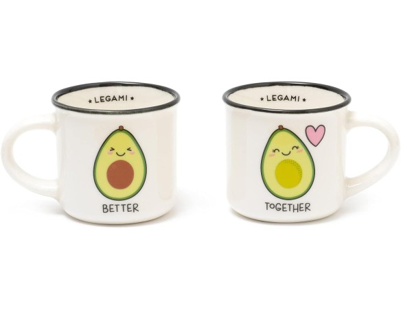 Legami - Espresso For Two, 2 Tazzine da Caffè in Porcellana New Bone China, Capacità 50 ml, Tema Avocado, Lavabili in Lavastovi