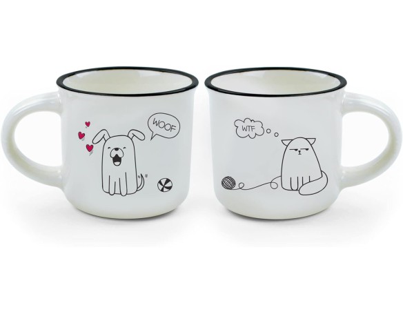 Legami - Espresso For Two, 2 Tazzine da Caffè in Porcellana New Bone China, Capacità 50 ml, Tema Dog and Cat, Lavabili in Lavas