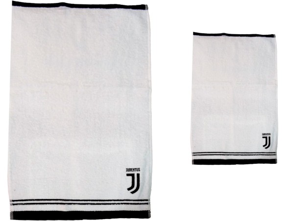 Juventus FC, Asciugamani Bagno, Set 2 Pezzi Asciugamano, Asciugamano Viso, Asciugamano Ospite, Bianco, 100 Percento Puro Cotone