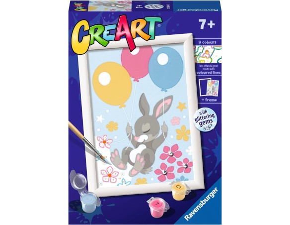 Ravensburger - CreArt Serie D: Coniglietto con palloncini, Kit per Dipingere con i Numeri, Contiene una Tavola Prestampata, Pen