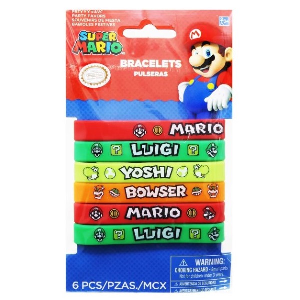 6 Braccialetti colorati Super Mario fine festa...