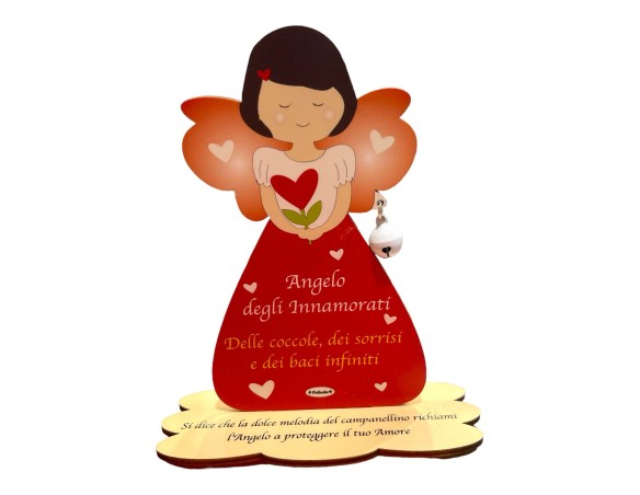 Porta Foto/Memo Angelo Degli Innamorati In Legno Naturale Con Sonaglino ed una molletta- Chiama angeli angelo san valentino