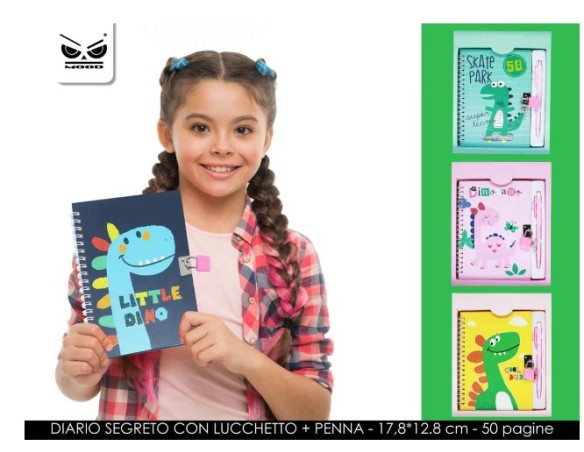 Diario segreto dinosauro a spirale con penna