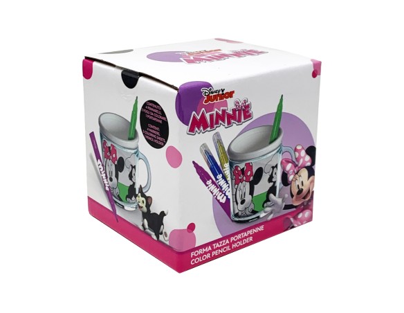 Disney Minnie - Tazza portapenne in plastica da colorare per Bambini, con 4 Pennarelli e 3 fogli minnie