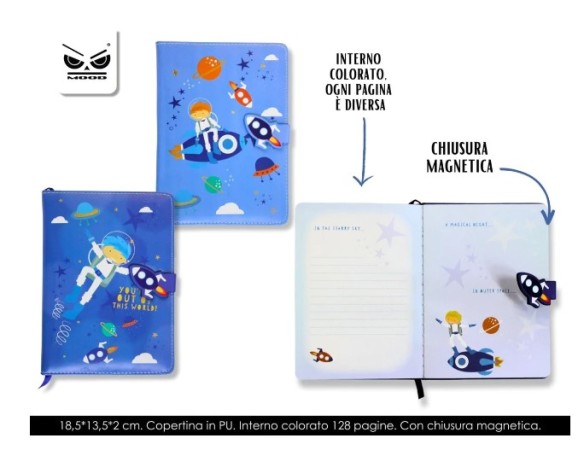 Notebook diario segreto astronauta misura 18,5x13,5x2cm con chiusura magnetica
