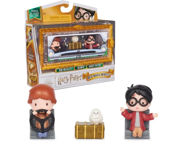 Wizarding World Potter, Set Macchina Volante Micro Magical Moments 2° Anno con Harry, Ron, Edvige e teca espositiva, Giocattoli
