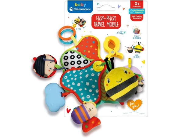Clementoni- Easy-Peasy Travel Mobile-Giostrina Culla, Giocattolo da Appendere, Gioco Passeggino Neonato, Leggera E Trasportabil