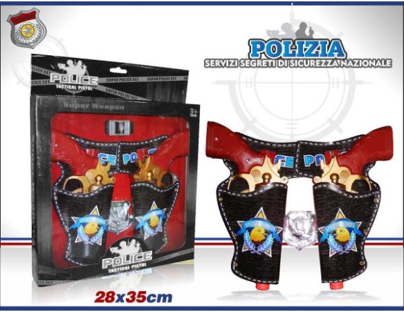 ARMI PISTOLA POLICE 2 PISTOLE CON FODERO DISTINTIVO CM.28x35