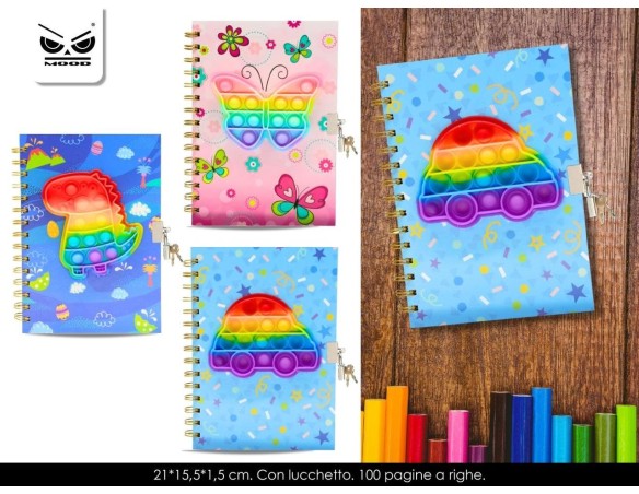 Diario segreto pop it misura 21x15,5x1,5cm con lucchetto e 100 pagine a righe