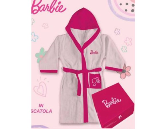 Barbie Accappatoio Ricamato In cotone Con Cappuccio Barbie scatolato 3-4 5-6