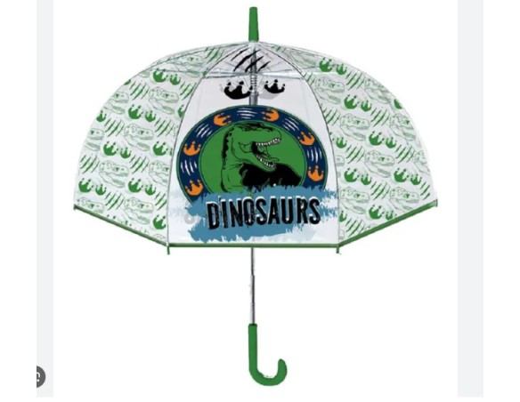 OMBRELLO DINOSAURI TRASPARENTE CUPOLA MANUALE 8 RAGGI BAMBINO