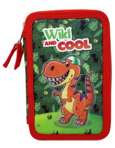 Astuccio Scuola 3D Dinosauri 3 Zip, Portacolori...
