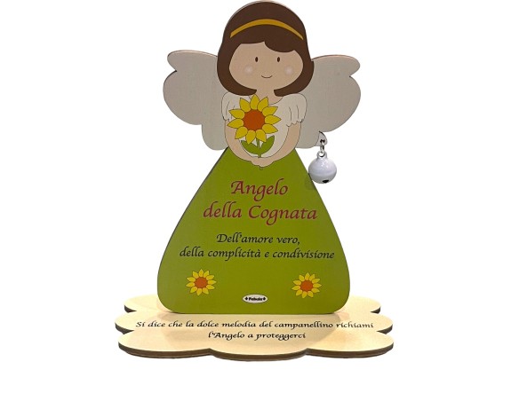 Porta Foto/Memo Angelo Della Cognata Donna Femminile In Legno Naturale Con Sonaglino ed una molletta- Chiama angeli angelo fabu