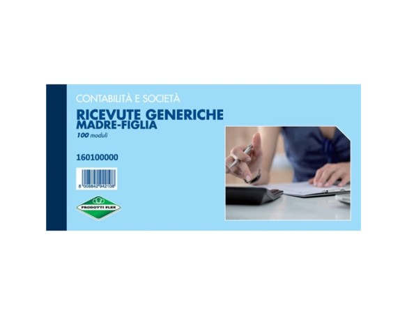 Blocco Ricevute generiche madre-figlia 2 tagliandi Data Ufficio - 10x21,5 cm - 100 fogli