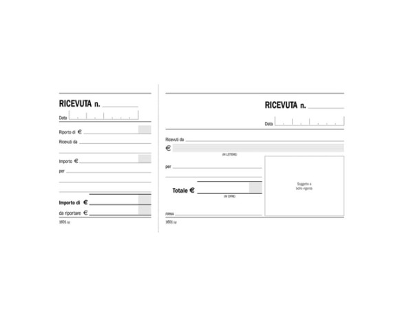 Blocco Ricevute generiche madre-figlia 2 tagliandi Data Ufficio - 10x21,5 cm - 100 fogli