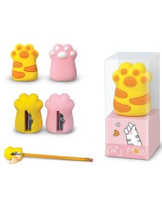 Temperino a zampa catpaw giallo e rosa, plastica morbida...