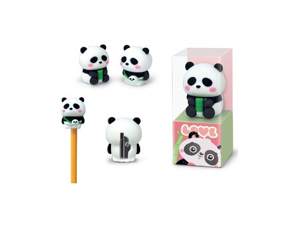 Temperino panda bianco e nero in plastica morbida - Lebez