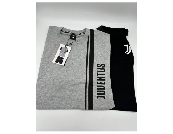 Juventus | PIGIAMA SQUADRA JUVENTUS JUVE COTONE ESTIVO CORTO RAGAZZO BAMBINO 3005 GRIGIO BIANCO NERO