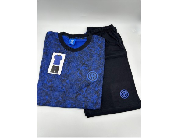Inter | PIGIAMA SQUADRA INTER COTONE ESTIVO CORTO RAGAZZO BAMBINO 2070 PITONATO NERO BLU 14-16 anni