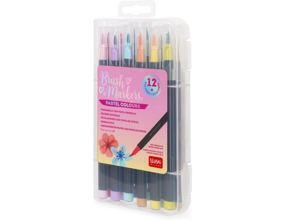 Legami ! | - Set di 12 Pennarelli con Punta Pennello - Brush Markers, Punta Flessibile in Fibra di Nylon, Pennarelli 12 Colori 
