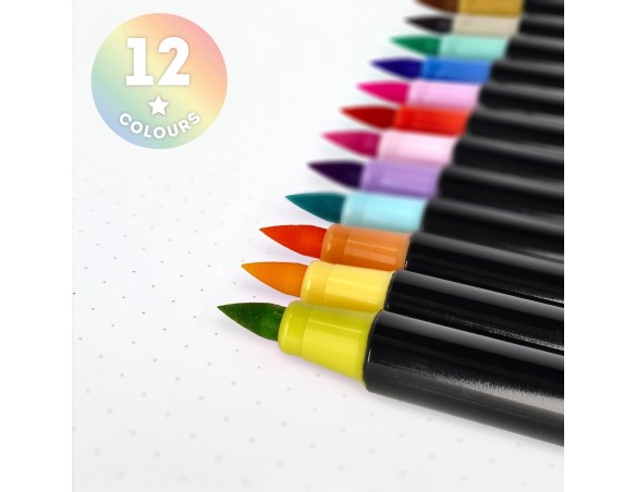 Legami ! | - Set di 12 Pennarelli con Punta Pennello - Brush Markers, Punta Flessibile in Fibra di Nylon, Pennarelli 12 Colori 