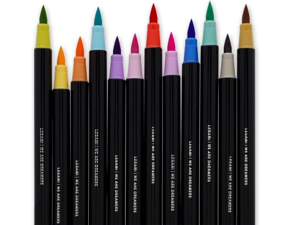 Legami ! | - Set di 12 Pennarelli con Punta Pennello - Brush Markers, Punta Flessibile in Fibra di Nylon, Pennarelli 12 Colori 