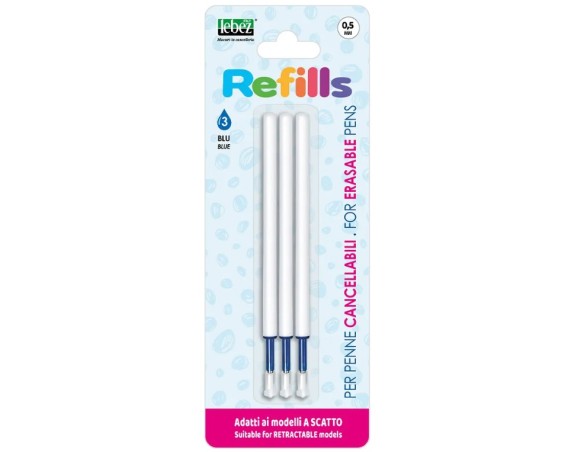 TRIS 3X REFIL UNIVERSALE PENNA CANCELLABILE TERMOSENSIBILI lebez BLU