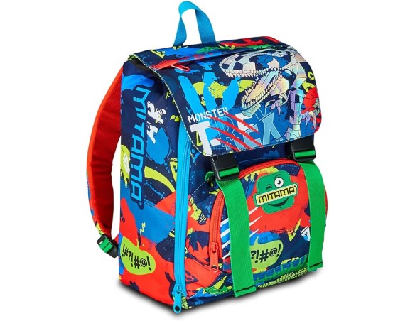 Zaino Sdoppiabile Big Mitama Fluo Rex Mitama Zaino Estensibile Fluo Rex con Tasca frontale, Blu e Verde, Scuola Elementare e Te