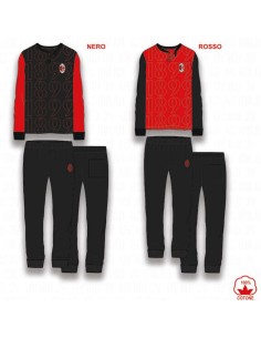 PIGIAMA LUNGO IN COTONE ADULTO milan UFFICIALE 2010 nero...