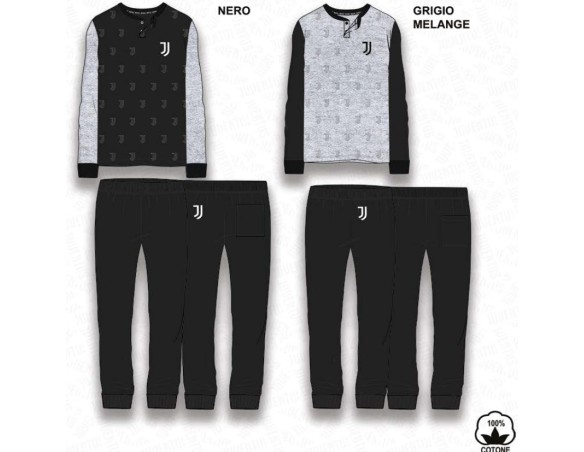 Pigiama Ragazzo Juve Juventus  serafino caldo cotone 2090 NERO O GRIGIO
