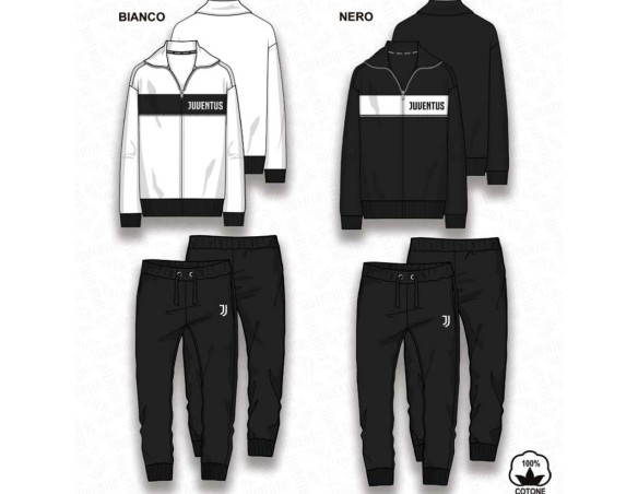 PIGIAMA TUTA DA RAGAZZO LUNGO IN COTONE JUVENTUS 2085 JERSEY PRODOTTO UFFICIALE JUVE BIANCO O NERO