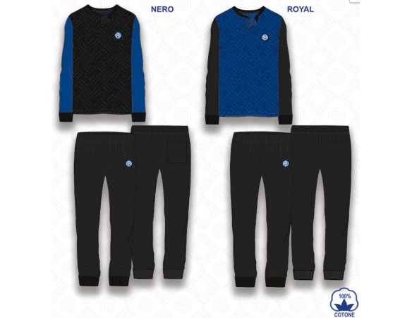 Inter | PIGIAMA LUNGO IN COTONE BAMBINO RAGAZZO INTER UFFICIALE 2055 nero o blu 12-14-16 anni