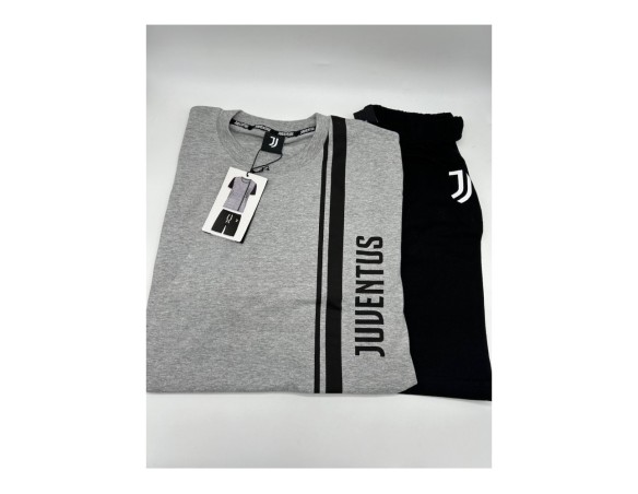 Juventus | PIGIAMA SQUADRA JUVENTUS JUVE COTONE ESTIVO CORTO ADULTO 3005 GRIGIO BIANCO NERO