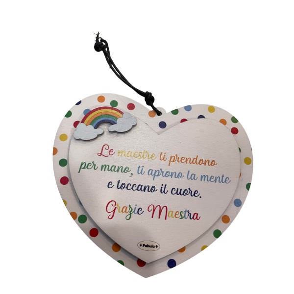 Targa cuore in legno 15x13 maestra maestro...