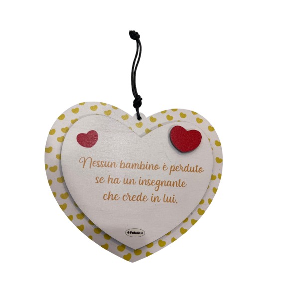 Targa cuore in legno 15x13 maestra maestro...