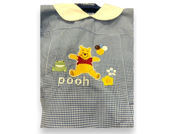 GREMBIULE ® ASILO MASCHIETTO BAMBINO BIANCO CELESTE QUADRETTATO WINNIE THE POOH
