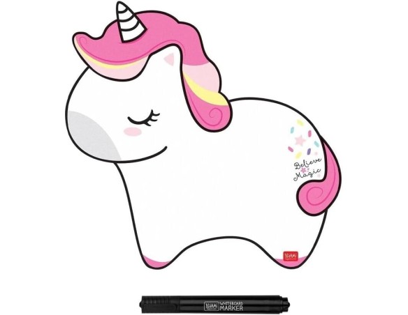 Legami - Lavagna Magnetica, Pennarello con Feltro per Cancellare e Magnete sul Cappuccio, Belive in Magic, Tema Unicorn