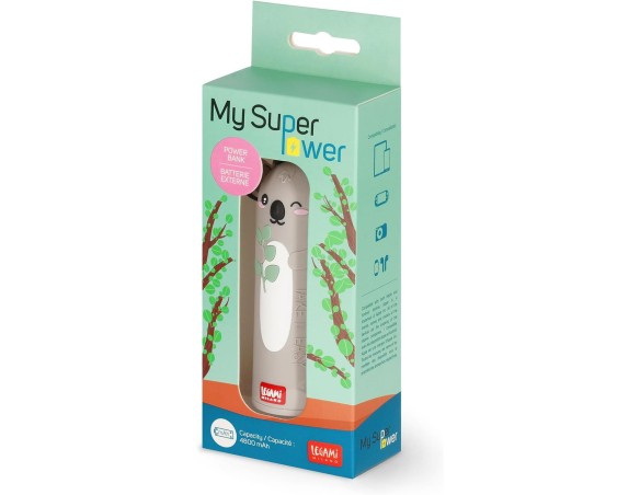 Legami - Caricabatteria Portatile Koala - My Super Power, Ricarica 2 Dispositivi Contemporaneamente, Cavo USB Tipo C Incluso, P
