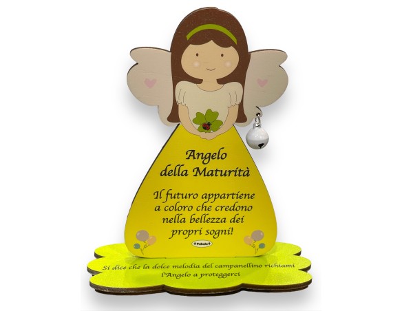 Porta Foto/Memo Angelo Della Maturità In Legno Naturale Con Sonaglino ed una molletta- Chiama angeli angelo