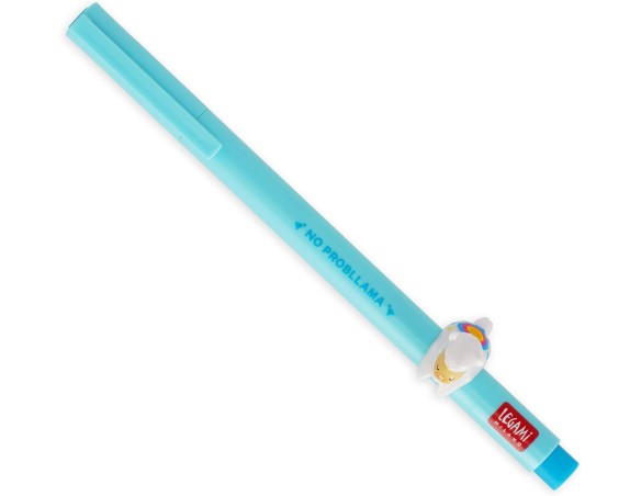 Legami - Penna Gel - Lovely Friends, Inchiostro Azzurro, Punta Fine 0,5 mm, Tema Lama Animaletto Decorativo Rimovibile e Ricomb