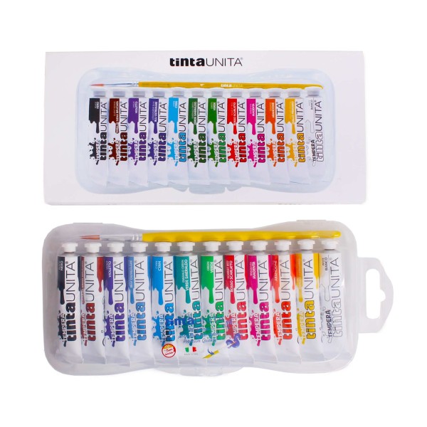 Colori a tempera Tinta Unita da 12pz da 12ml scatola con chiusura e Pennello