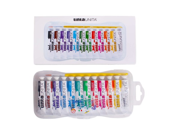 Colori a tempera Tinta Unita da 12pz da 12ml scatola con chiusura e Pennello