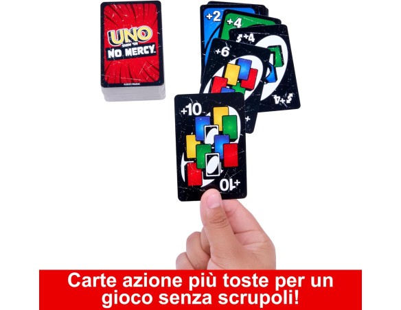 Carte Mattel Games UNO No Mercy - La versione di UNO più brutale di sempre, con 56 nuove carte, regole speciali, come Salta Tut