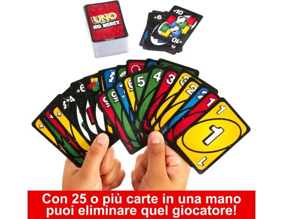 Carte Mattel Games UNO No Mercy - La versione di UNO più brutale di sempre, con 56 nuove carte, regole speciali, come Salta Tut