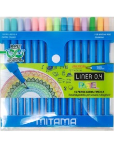 MITAMA | BOX 15 PENNE LINER PUNTA FINE 0,4MM IN FIBRA 15...
