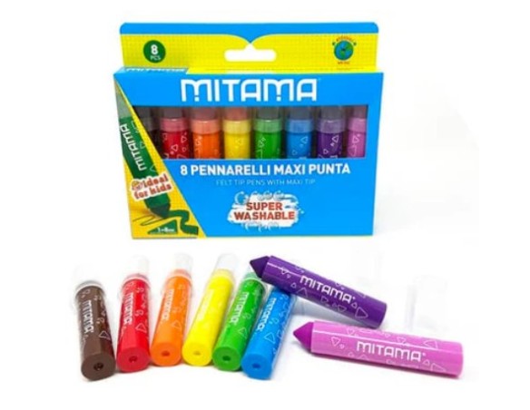 Mitama | Pennarelli Mitama Jumbo Maxi Punta Super Lavabili - tratto 1-8 mm - colori assortiti - conf. 8 pezzi 62894