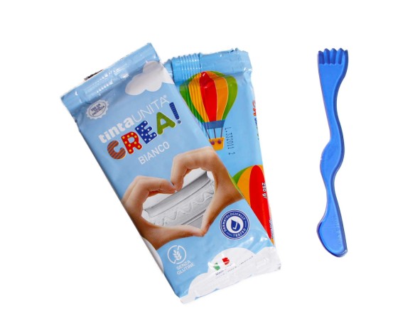 Pasta Das da modellare in 2 buste da 250gr + Spatola colore Bianco Das
